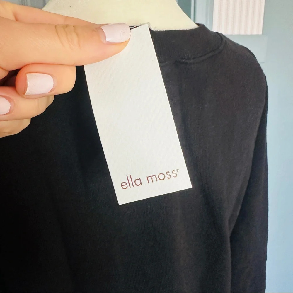 NEW Ella Moss Floral Stitch Lace Black Crew Neck Sweatshirt - Picture 7 of 9